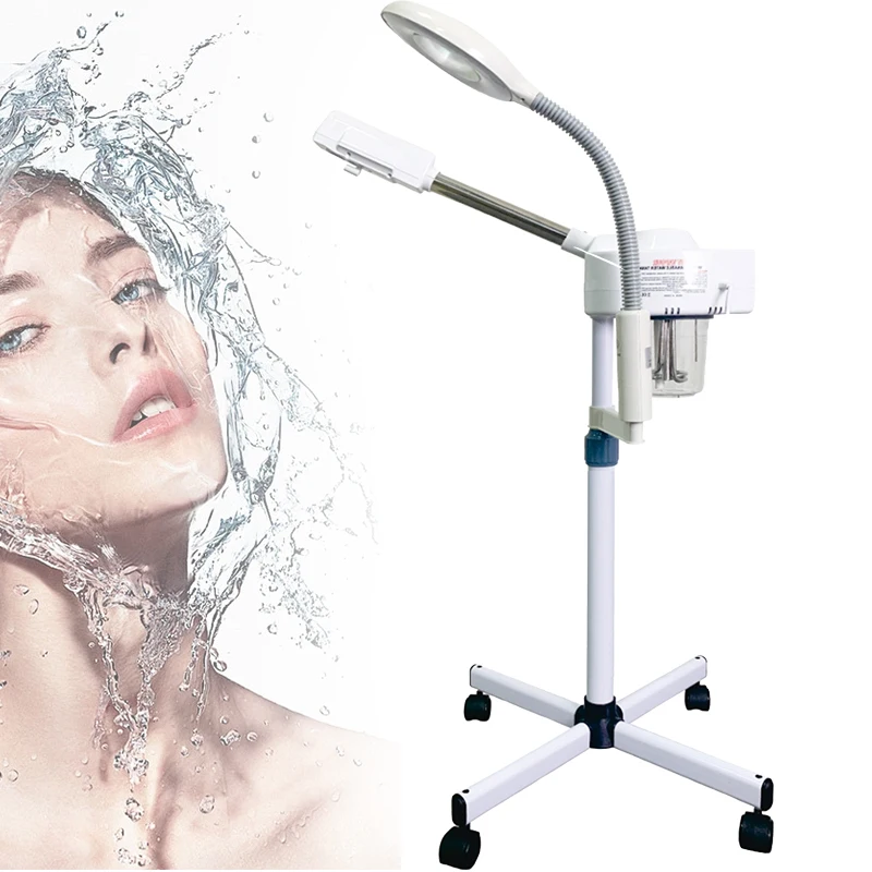 2 in 1 Hot and Cold Spray Heads Facial Vaporizer Face Steamer Professional Salon Spa with 5X Magnifying Lamp Light