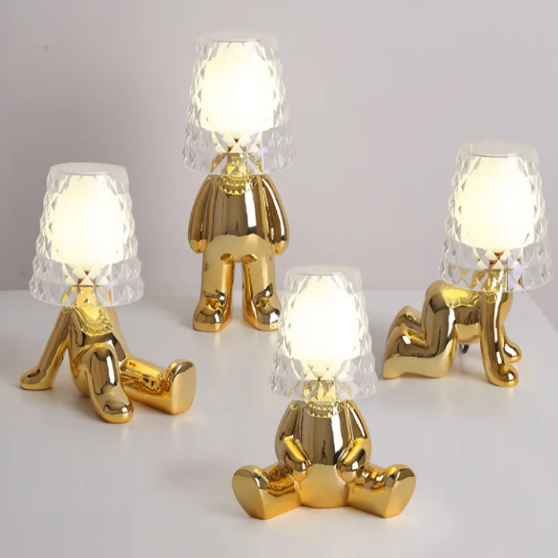 Nordic Plating Golden Human Sculpture Light Hot Ins Candeeiro De Mesa Dourado Night Light Little Golden Man Table Lamp