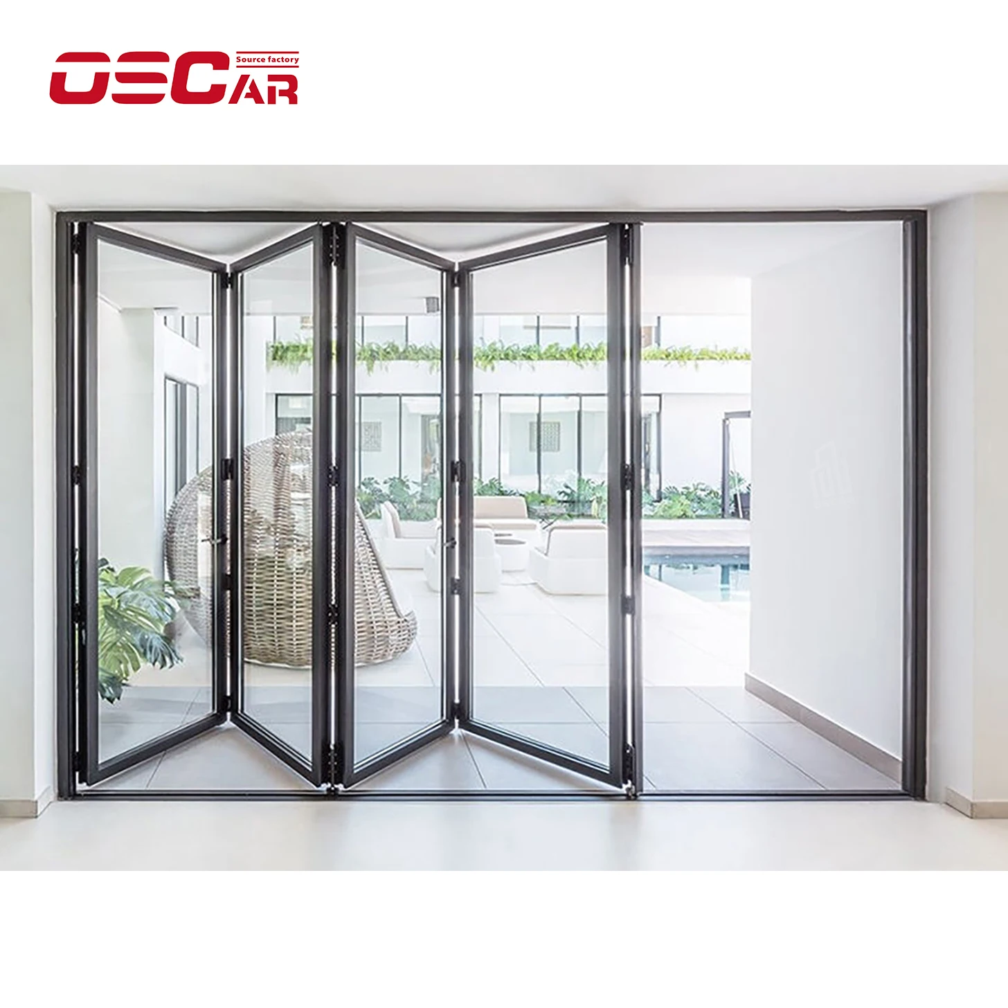 Oscaracso European Modern Bi-Fold Patio Door Hardware Aluminum Alloy Horizontal Opening Roller Blind Heat Insulation Folding Sty