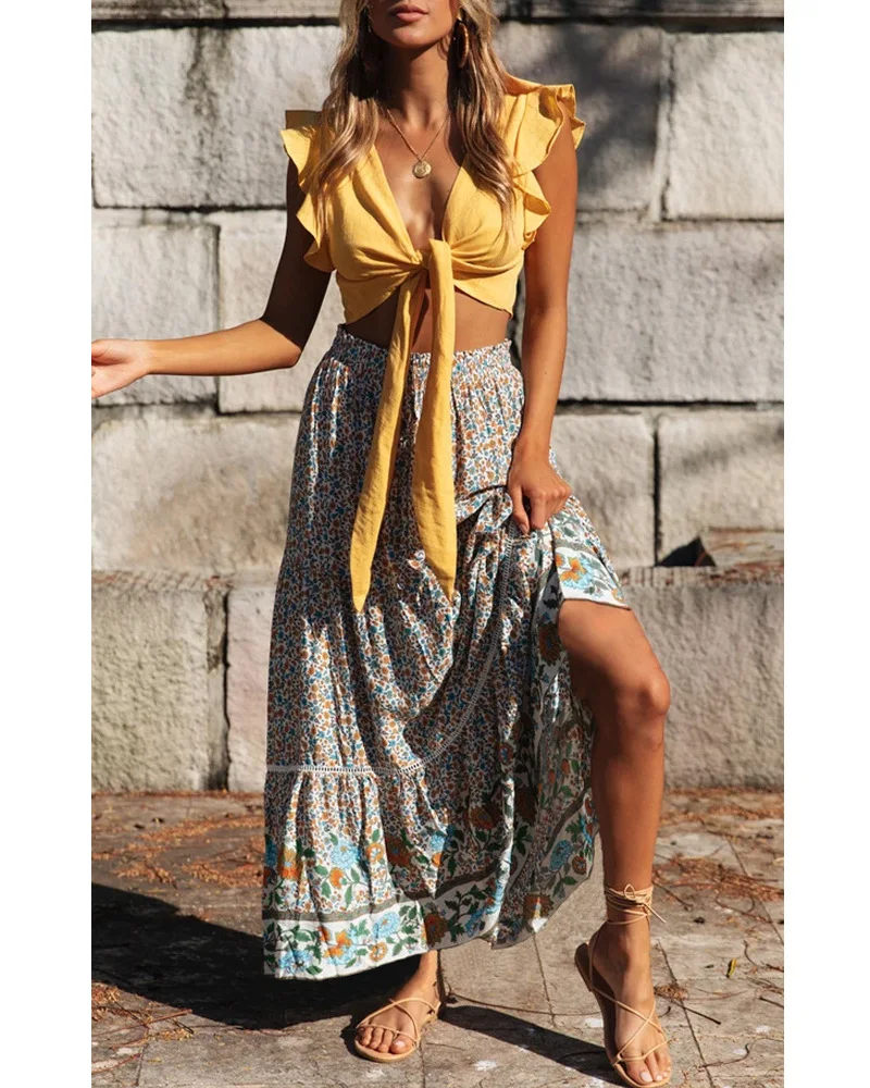 Red Bohemian Print Woman Skirts Casual printed holiday long skirt summer elegant ladies printed bottoms Rayon Maxi Skirt