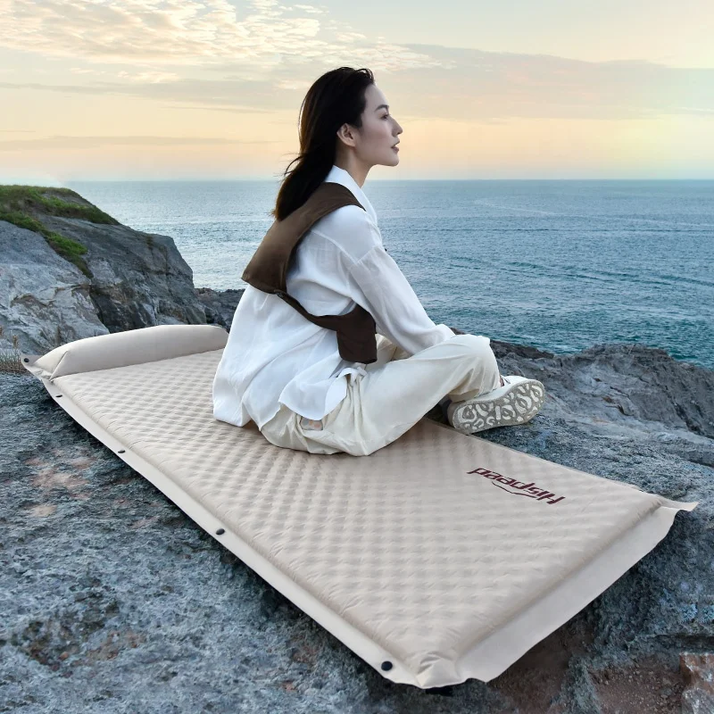 HISPEED 2-Person Foldable Air Camping Sleeping Pad Inflatable Memory Foam Mattress with Built-in Pump for Outdoor Use