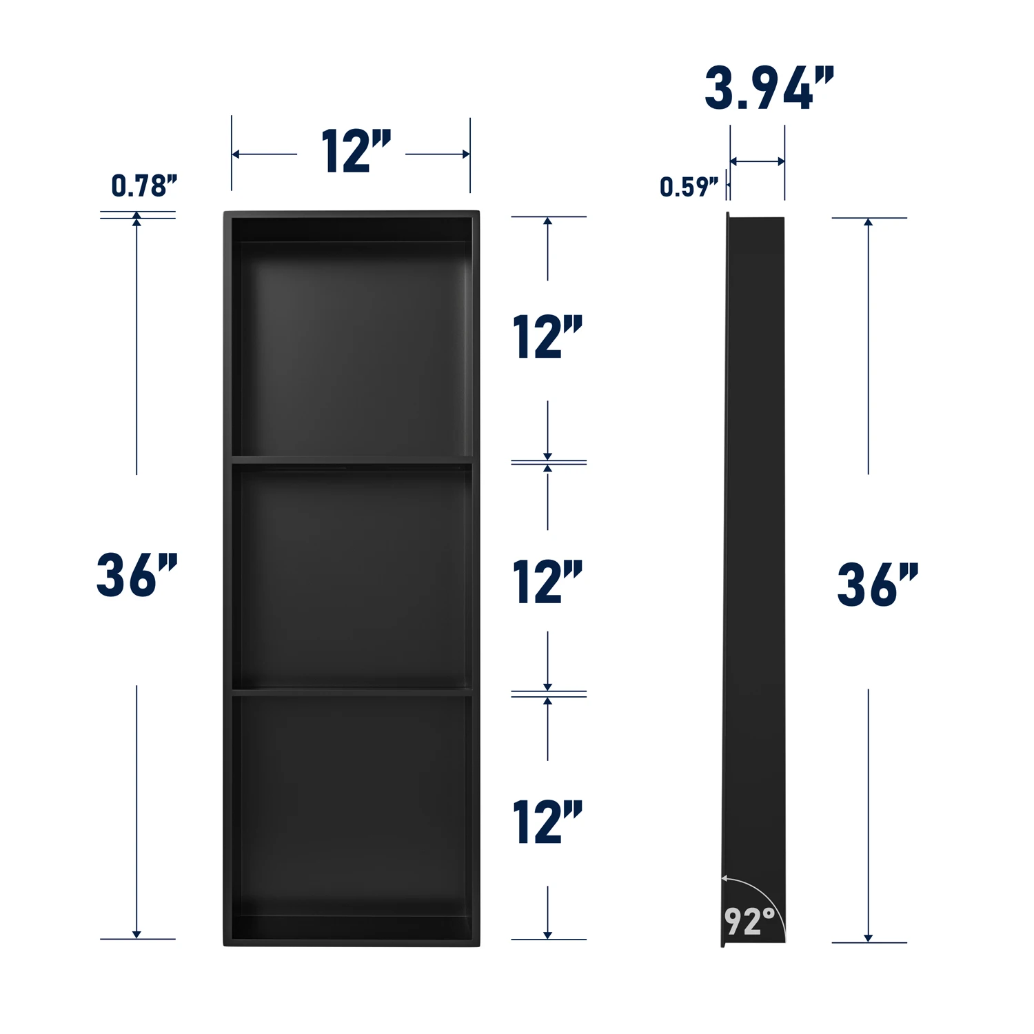 OEM Durable 90cm Three Layers Black Shower Wall Niche Product Crafted from Stainless Steel for Longevity