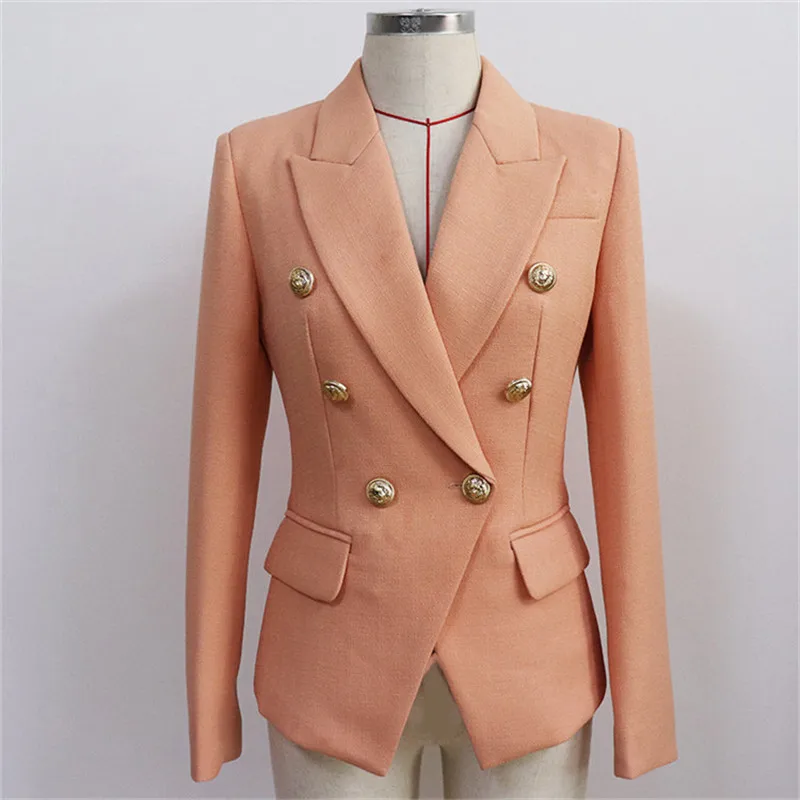 A4060 Office Wear Red Pink Khaki Double Breasted Pockets Slim Fashion Blazers Ladies Women