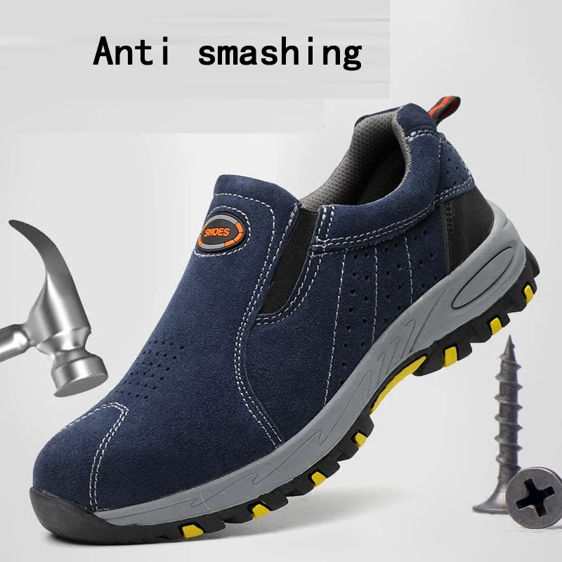 Wholesale Hot Selling Genuine Leather Upper Steel Toe  Anti Impact Anti Slip Safety Shoes Without Lace