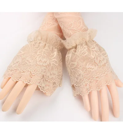 Black and white apricot powder double-layer lace cuff decoration long lace big stretch sweater hand sleeve female