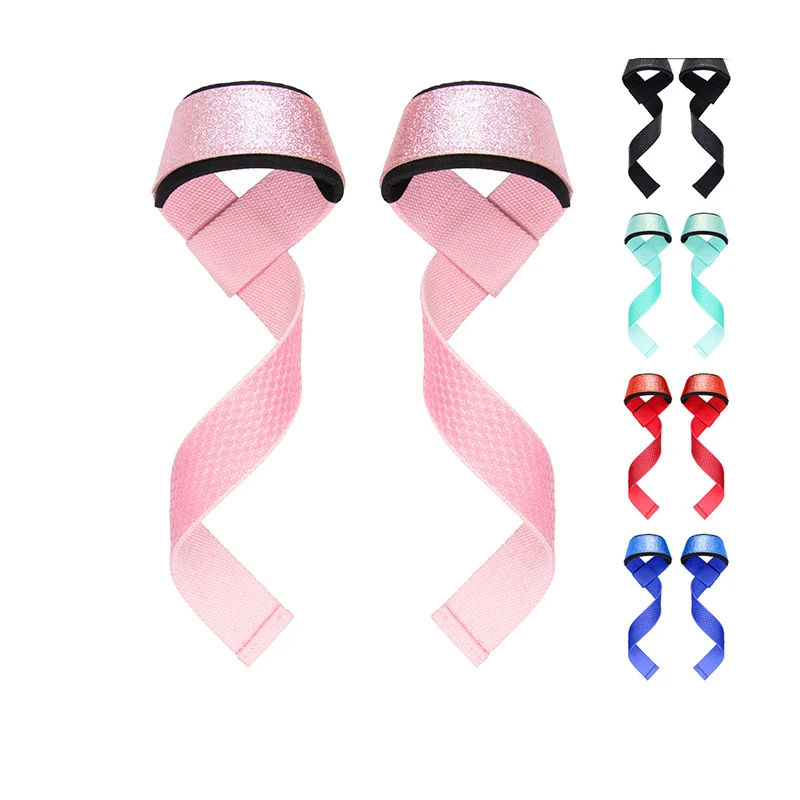 Sequin Silicone Weightlifting Nylon Straps Custom Anti Slip Weight Lifting Wrist For Gym Wrist Straps