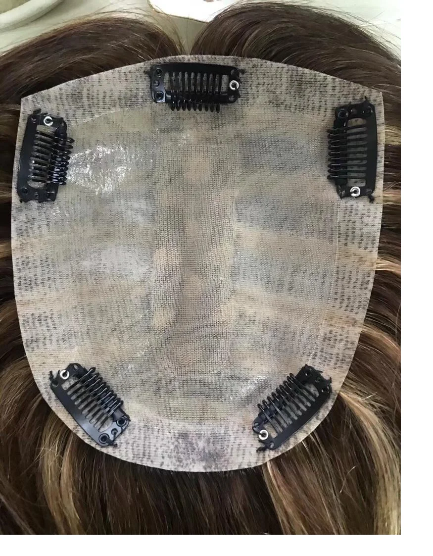 Ready to Ship Silk Thin Skin Clips Blonde Brown Silk Injection Human Women Hair Topper