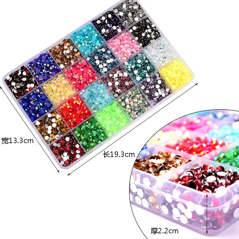Manufacture Wholesale Nail Supplies 24 Grid Box Set Press on Nail DIY Rhinestones Crystal Diamond Colorful Nail Art Accessories