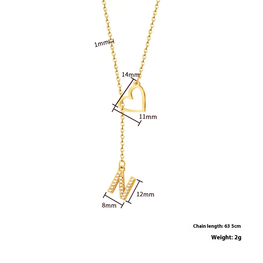 Wholesale Stainless Steel Heart Clavicle Chain New Full Diamond 26 Letter Peach Heart Necklace for Women