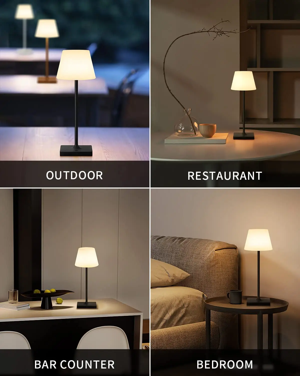Cordless Portable Table Lamp Rechargeable Dimming LED Desk Lamp Waterproof Modern Night Light for Camping Restaurant Bedroom