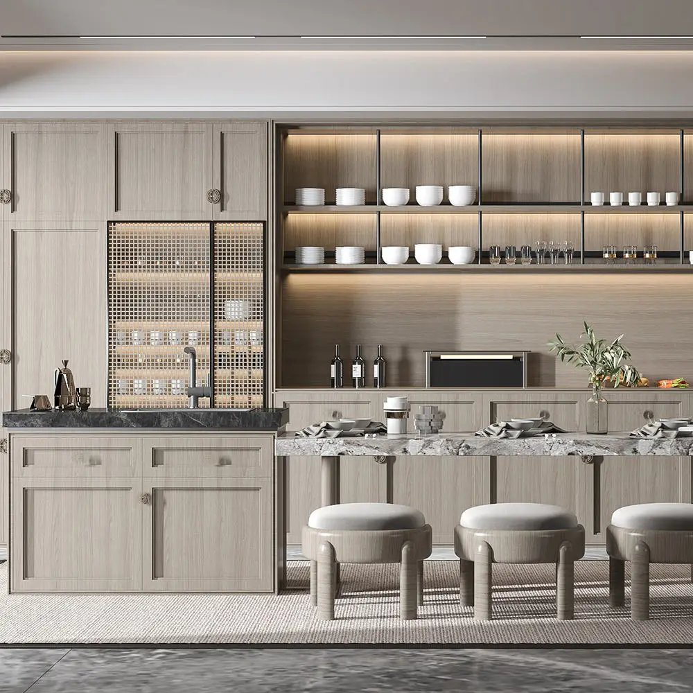 Luxury modular modern design soft close hinges standing ready to assemble complete modular kitchen wall cabinet with sink