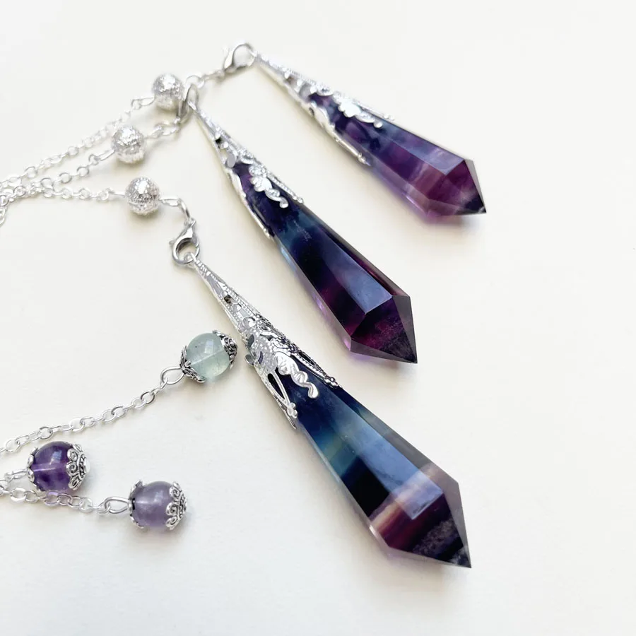High Quality Crystal Stone Pendulum Polyhedral Pendulum Rainbow Fluorite Pendulum For Healing Stones Pendant