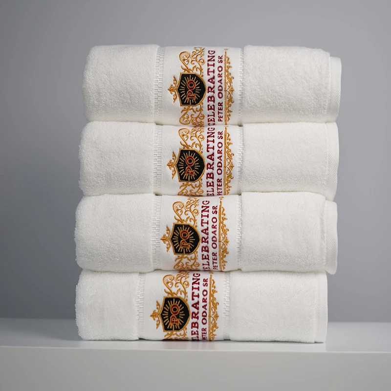 Standard hotel towel 100% cotton Strong and durable bath towel custom white Embroidered logo spa towel set