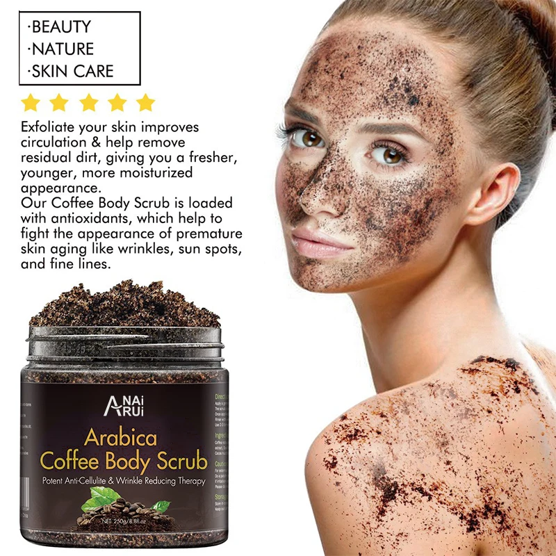 100% Natural Arabica Exfoliating Coffee Body Scrub with Organic Coffee, Coconut and Shea Butter -  Acne Face Scrub