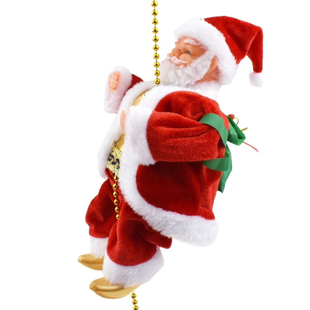 Santa Claus Electric Plush Figure Toy Climb Rope and Ladder Beads Music-Playing Christmas Gift Decoration