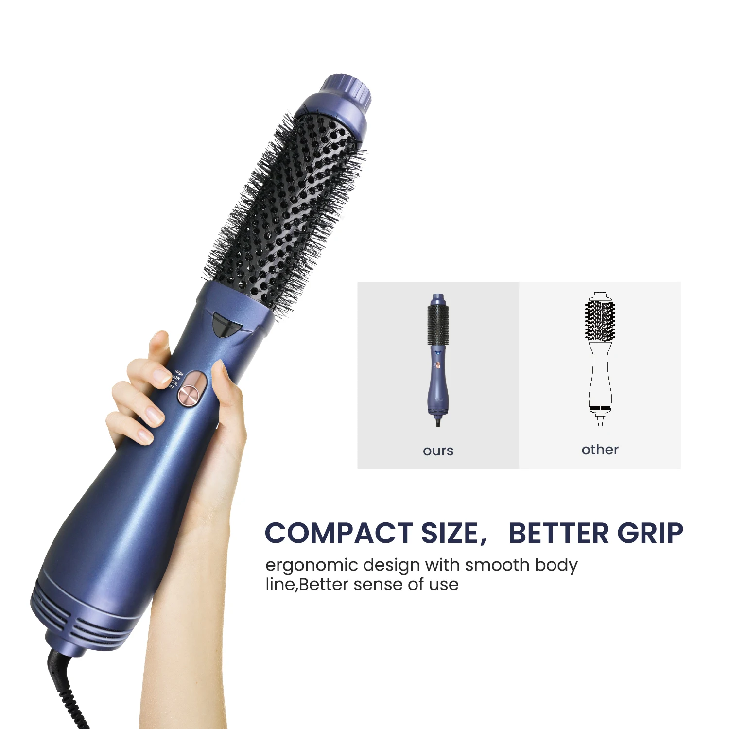 FMK Hot Selling Fashion Ionic Hot Air Brush  Electric Hair Dryer Hot Comb Hair Curling iron  2-in-1 Hair Drying &Volumizing Comb