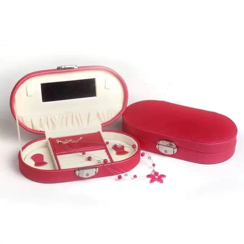 Custom Custom Pu Small Ring Pendant Jewellery Storage Case Travel Organizer Mini Velvet Flocking Lining Oval Leather Jewelry Box