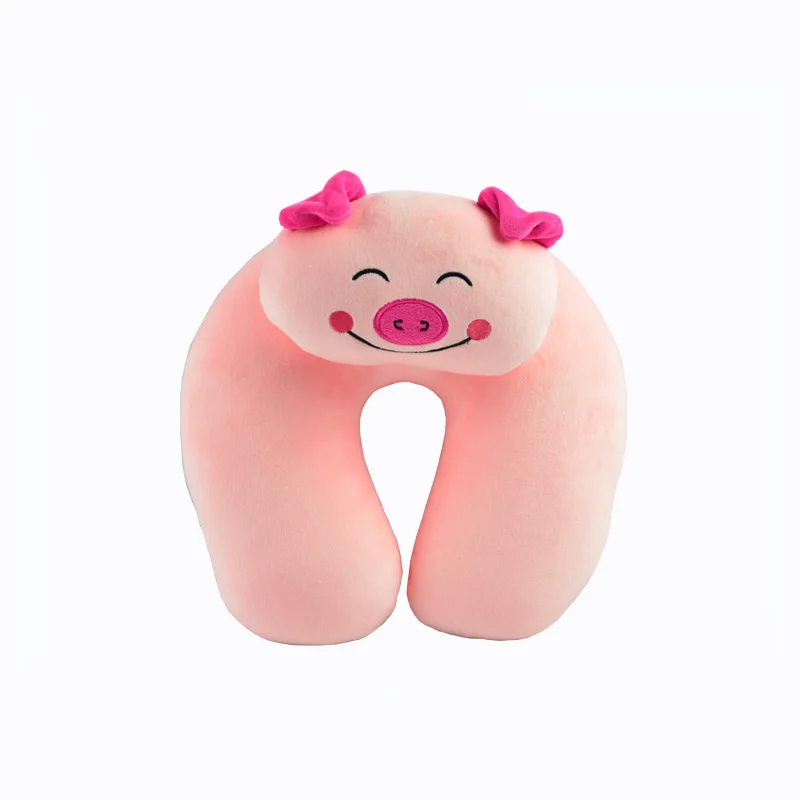 
chinese animal style printed or embroidery travel custom Super soft plush microdead filled kids baby neck pillow for car home 