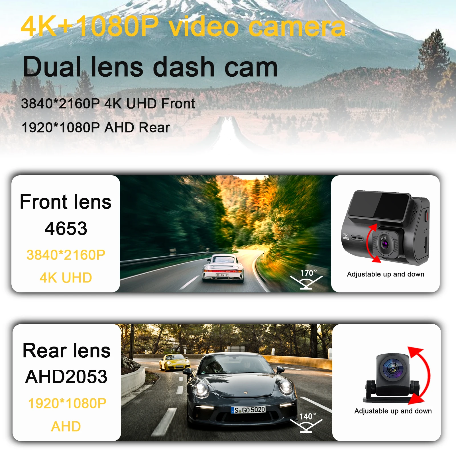2 inch mini dual front and rear smart dash camera 4k wifi gps dual lens car dvr 4k dashcam with gps wifi dual 4k dash cam