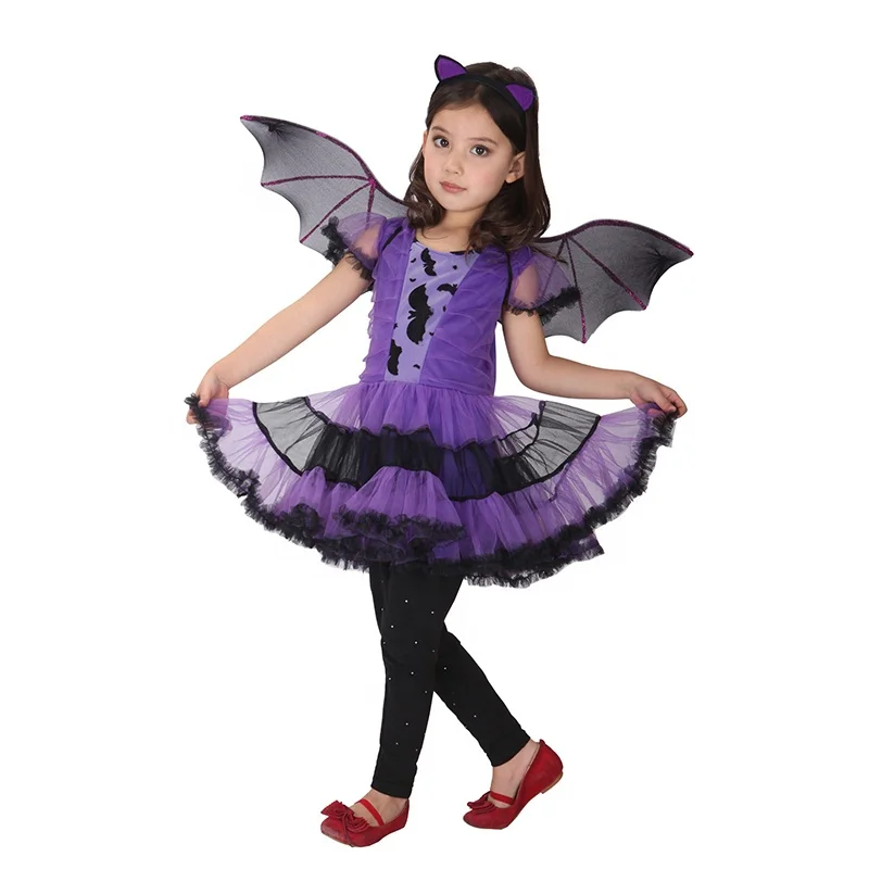 Purple Bat Kids Costumes Girl Witch Halloween Fancy Dress Costume