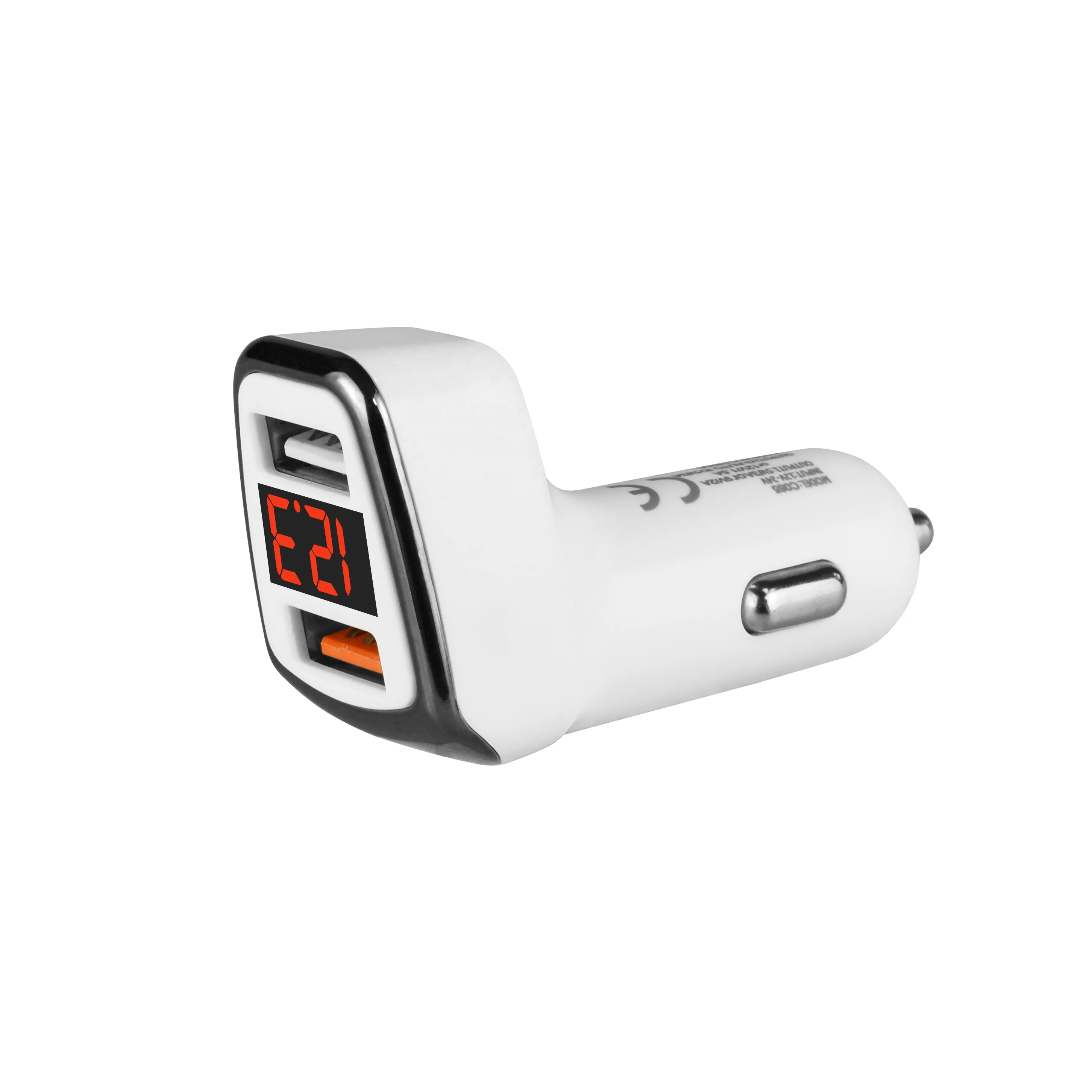 Автомобильное зарядное устройство 2 в 1 А USB 12 В автомобильное usb с ЖК-дисплеем и кабелем