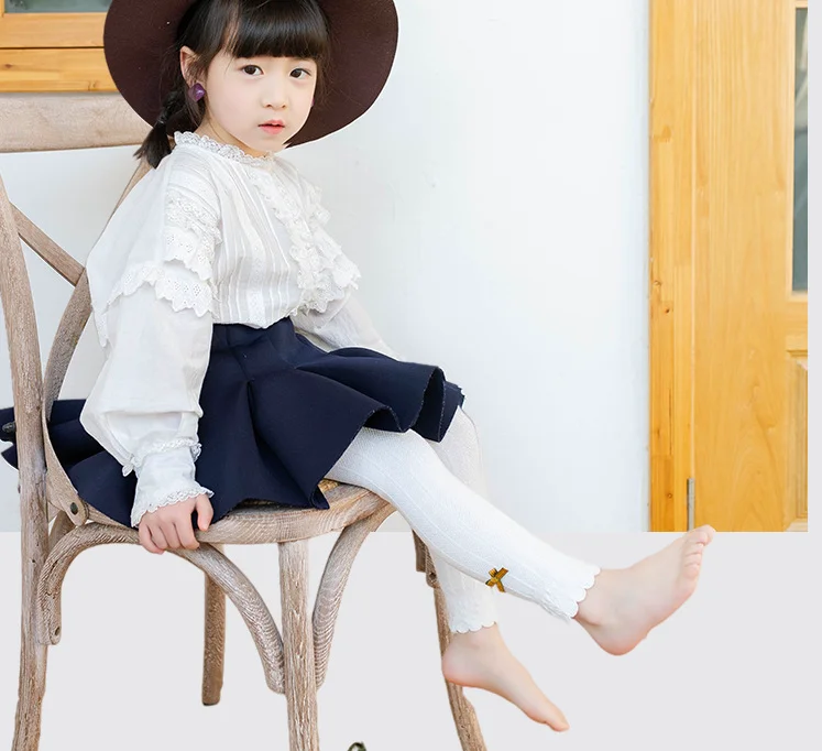 1 Pair Hot Selling Organic Cotton Rich Plain Cream Color Toddler Baby Girls knit Pantyhose/Tights