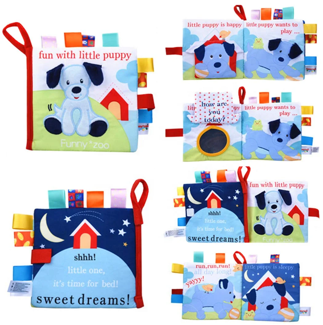 Customized Children folding pockets book Education Fabric  Cute cover travel binding Soft baby sensory  Cloth Books For Kids