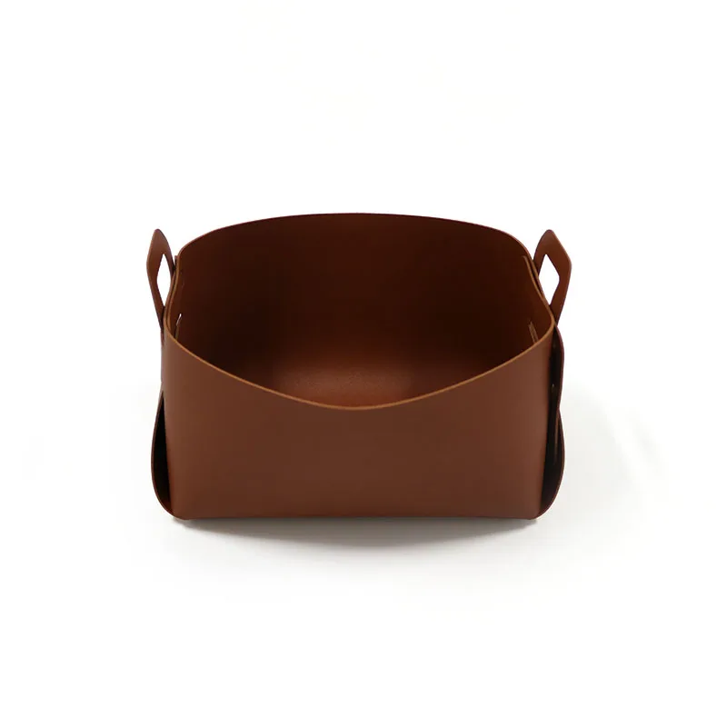 
2021 Fashion Leather Brown Storage Basket Sundries Organizer with Handle Wholesale 
