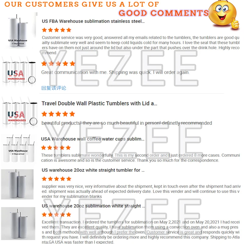 Wholesale USA warehouse stainless steel double wall blank straight 20 oz 30 oz skinny sublimation tumblers with Straws and Lid