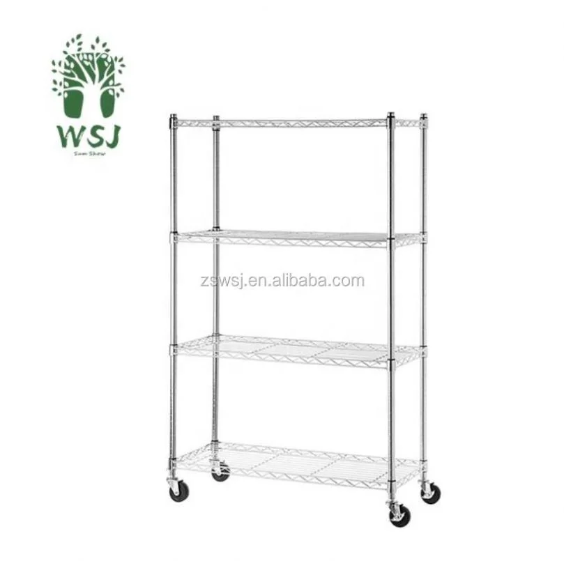 Restaurant Kitchen Adjustable iron wire mesh basket home storage organizer/Black Mobile Metal wire shelf