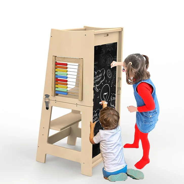 Kids Step Stool Standing  Learning Tower With Adjustable Platform Kitchen Helper Tower For Toddlers Learning With Toys