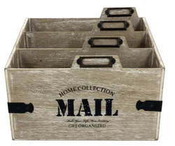 Vintage Rustic Torched Desk Organizer,Countertop Mail And Magazine Rack,Wooden File Holder For Home And Office