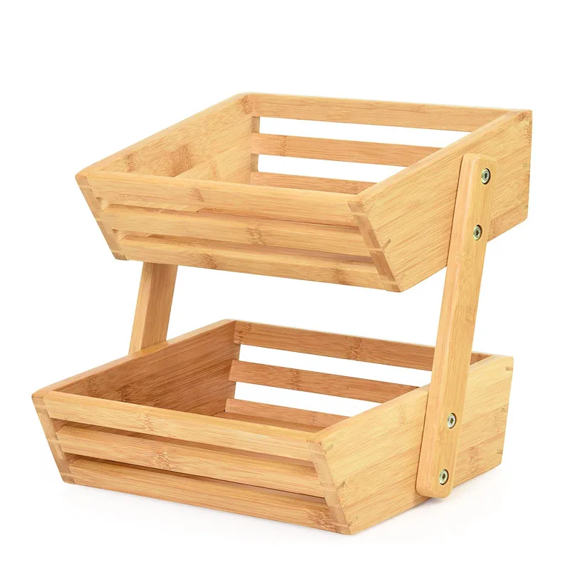 
Bamboo Fruit Basket 2 Tier Fruit and Vegetable Storage Stand for Kitchen Countertop 