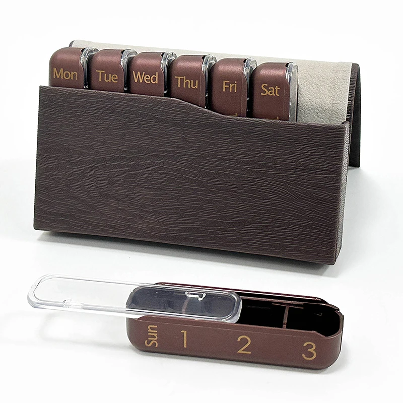 Wholesale PU Leather Pill Organizer 7 Day Weekly 21 Grid Travel Carry Leather Bag Medicine Box Tablet Container