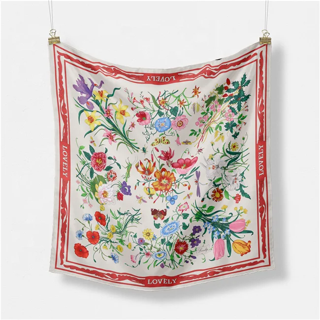 2022 New 53*53cm Retro Brand Women Silk Scarf Bandanna Lovely Bohemian Pattern Square Hijab Lady Wrap Headband foulard scarves