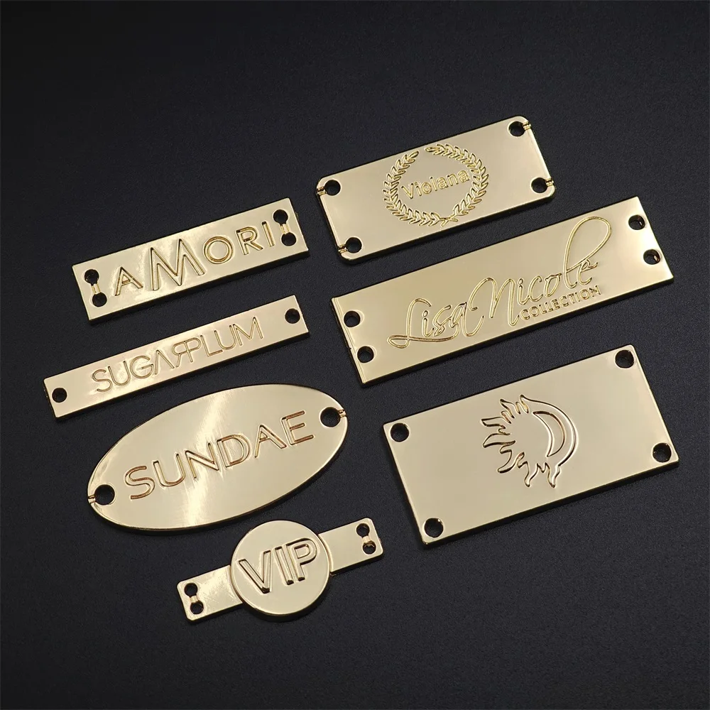 Bag accessories hardware 3D Embossed brand tag handbag logo metal plate decorative designer custom metal label for handbag