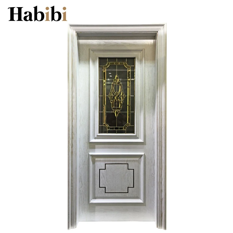 Prettywood Arabic Modern Oak Wood Veneer Interior Glass Insert Wood Door Design