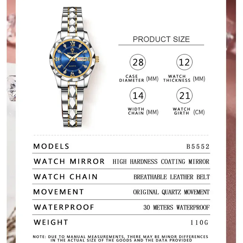 BINBONG Women Waterproof Luminous Date Stainless Stain Wristwatch Luxury Fashion Ladies Quartz Watch Relogio Masculino For Lady