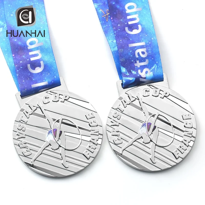 custom silver metal France dance gymnastics medals and trophies gymnastics