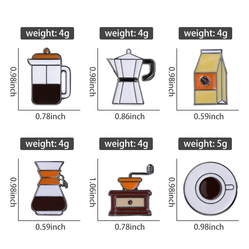 Coffee Shop Tools Enamel Pin Brooch Badge Metal Bean Bottle Cup Grinder Jewelry Friends Lapel Clothes Hat Bag Gift