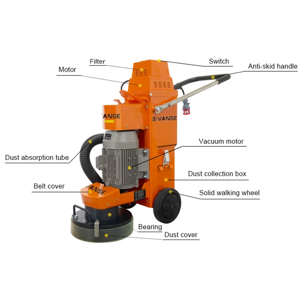VS-320D Heavy Duty Marble Epoxy Automatic Electric Terrazzo Machine Diamond Concrete Floor Grinder With Dust Vacuum