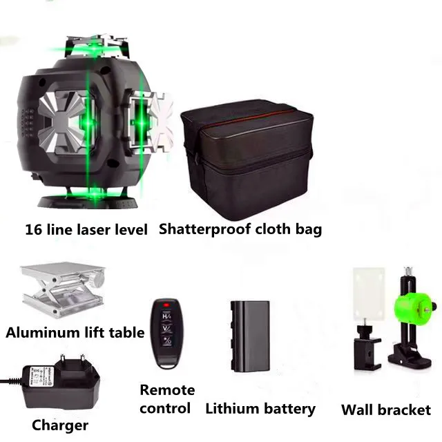 lazer level green beam laser cross 16 line self leveling 4D auto rotary construction nivel laser level 360 degree machine tool