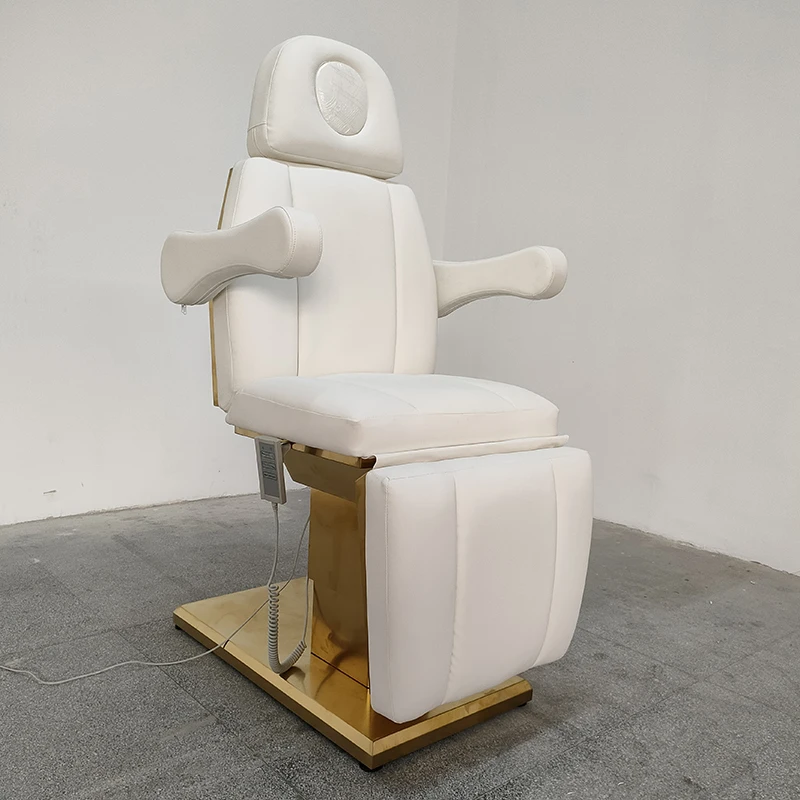 Beauty salon furniture pink leather lash massage table bed 3 motor gold base examination electric massage couch