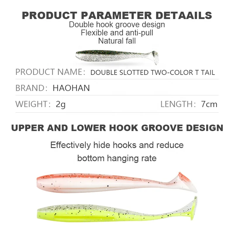 New Double Color Soft Plastic T Tail  1kg 2g 7cm Fishing Lure Worms