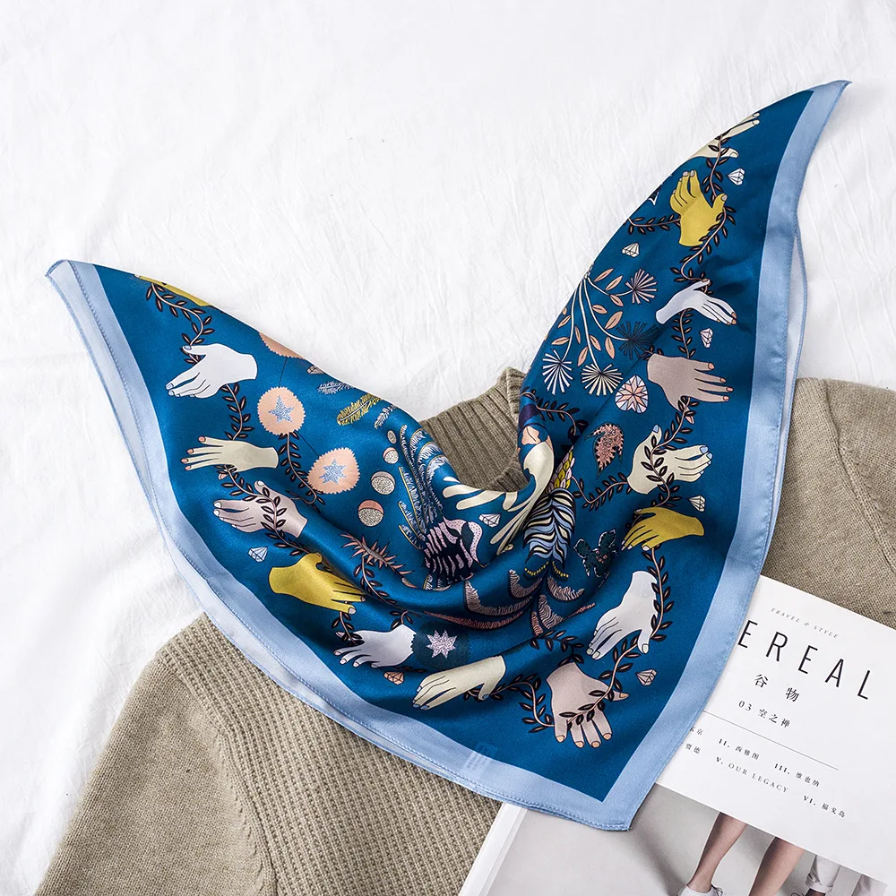 Fashion Design Square Silk Scarf Modern Hand And Vase Printing Suit Matching Jacquard Women silk scarf
