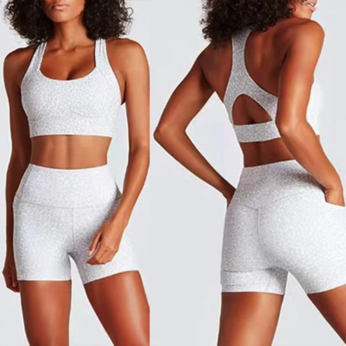 Women Sportswear Leopard Print Sports Bra Yoga Shorts Tracksuit 2 Piece Set Yoga Active Wear Legging Set Lady Fitness