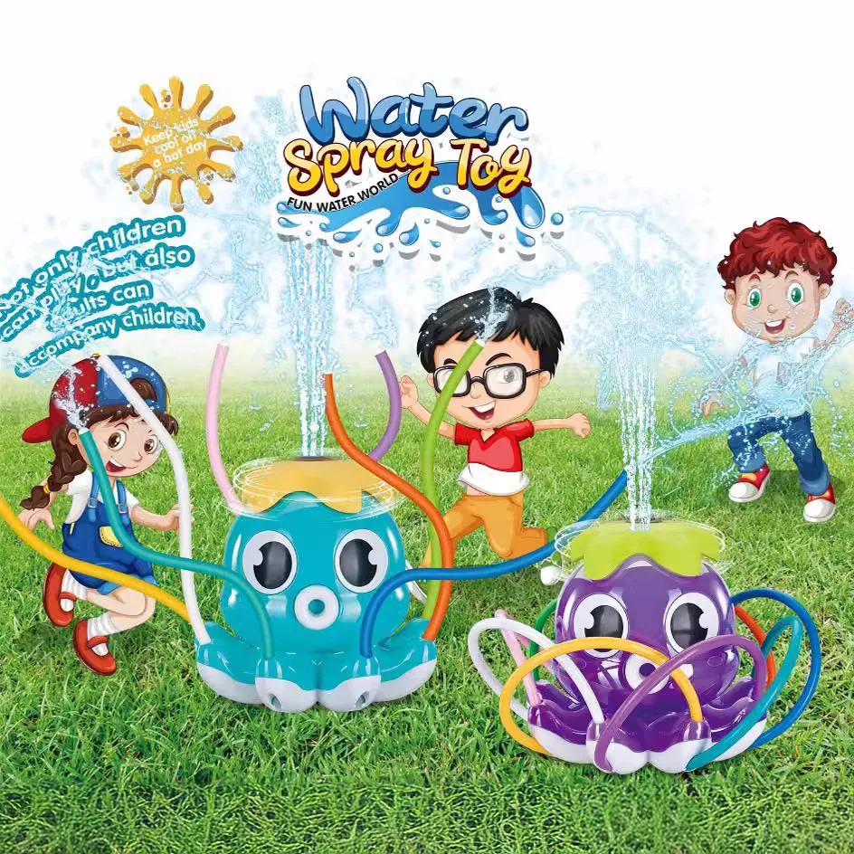 2024 Factory Wholesale Summer Outdoor Water Spray Sprinkler Toys Automatic Rotating Cartoon Octopus Spraying Water Toy For Kids