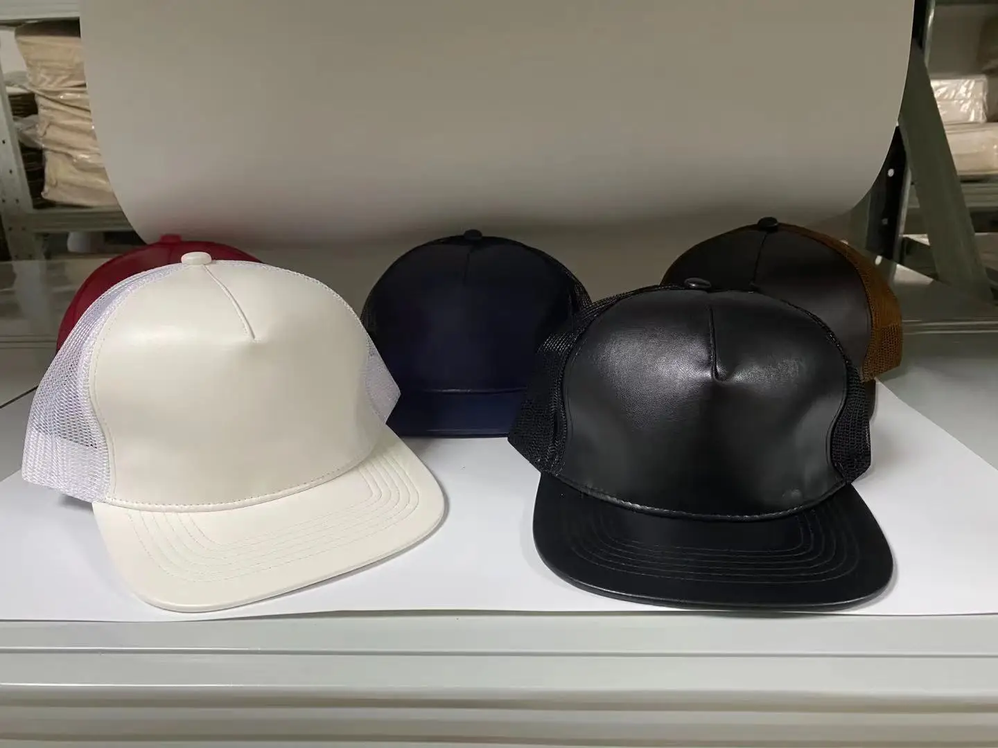 Wholesale Customized Design Your Own Black PU Leather Hip Hop Trucker Snapback Hats Cap