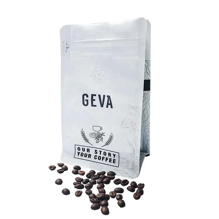 Custom printed flat bottom coffee bag with vent aluminium foil bag for coffee packaging