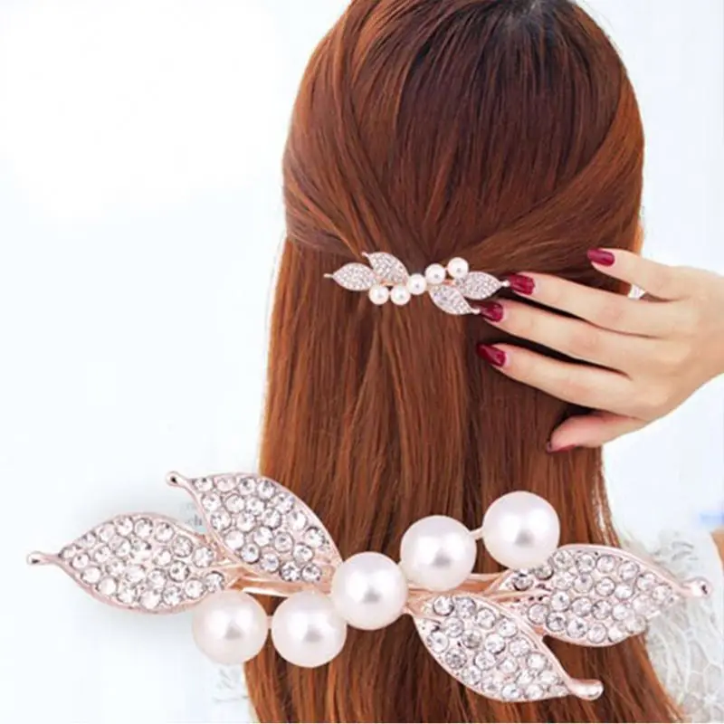 Trendy Style Pearl Barrettes Crystal Hair Clip Pearl Inlaid Small Rhinestone Hair Accessories For Women Girls